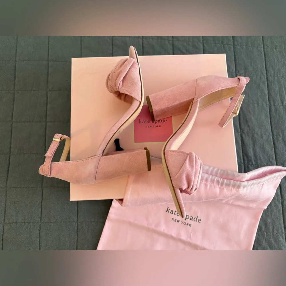 Kate Spade lMona Women’s Pink Suede Leather Ankle Strap Chunky Sandals NWT.